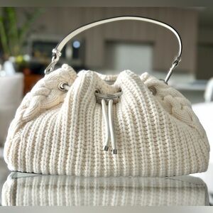 JIMMY CHOO Cinch M leather-trimmed cable-knit wool shoulder bag